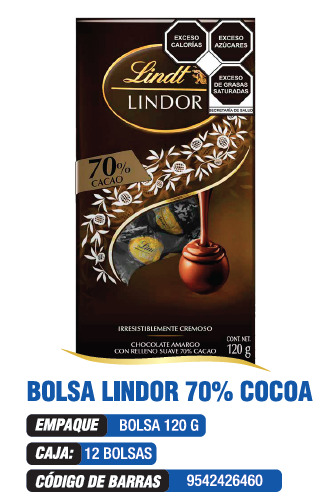 BOLSA LINDOR 70% COCOA / PIEZA / 120G / 9542426460