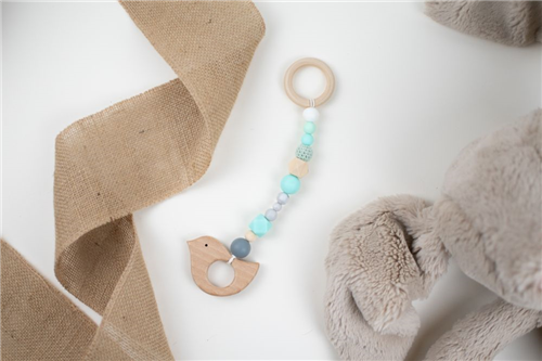 colgante pajaro silicon turquesa crochet menta