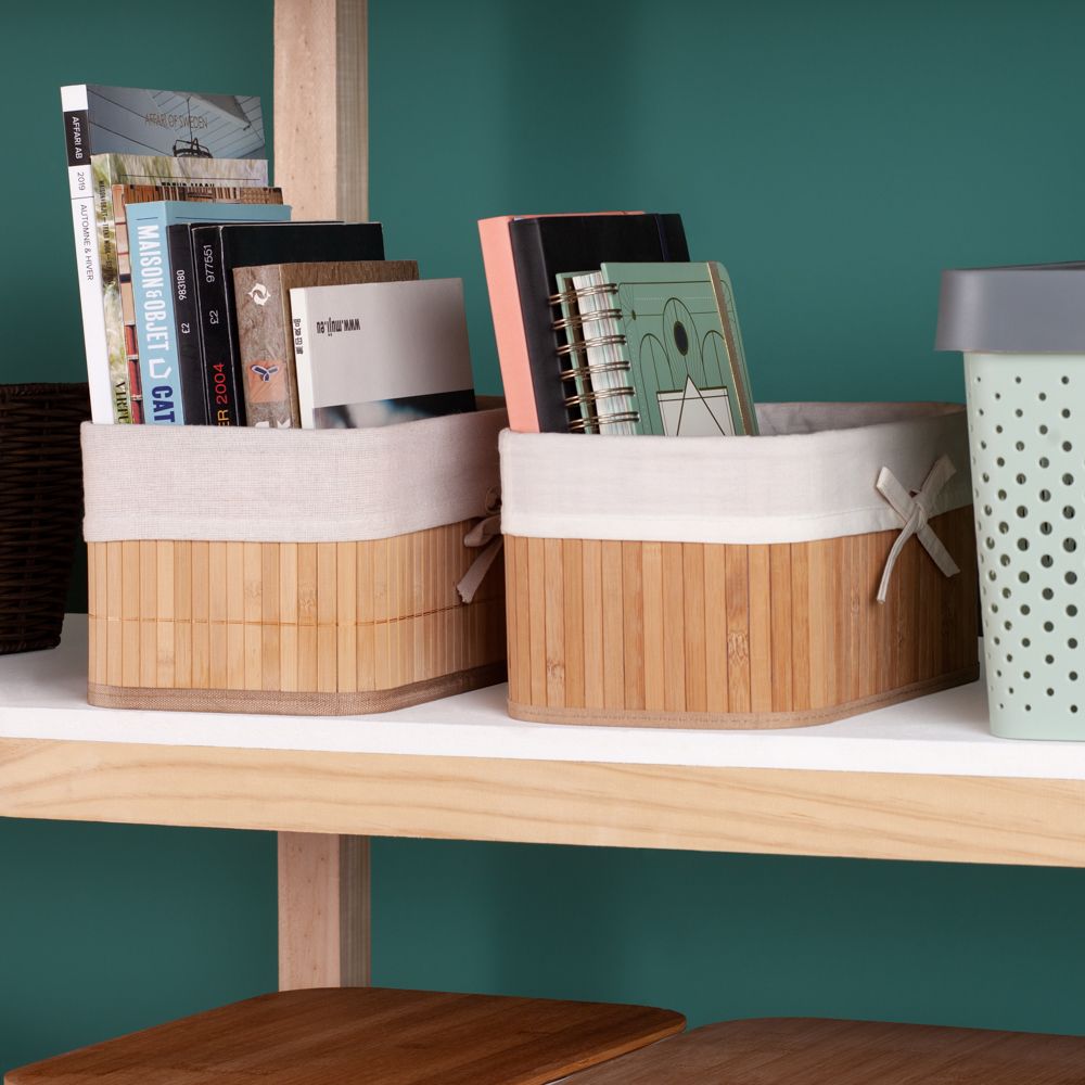 Canasto de bambú con forro de tela 6.9 l