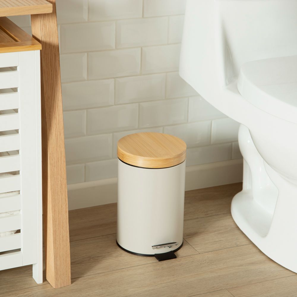 Bote de basura de metal y bambú 3L