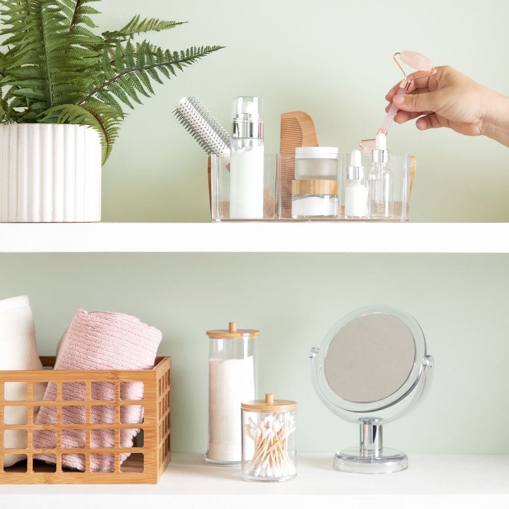 Organizador de baño con asa de madera 24x14.7x19.5 cm