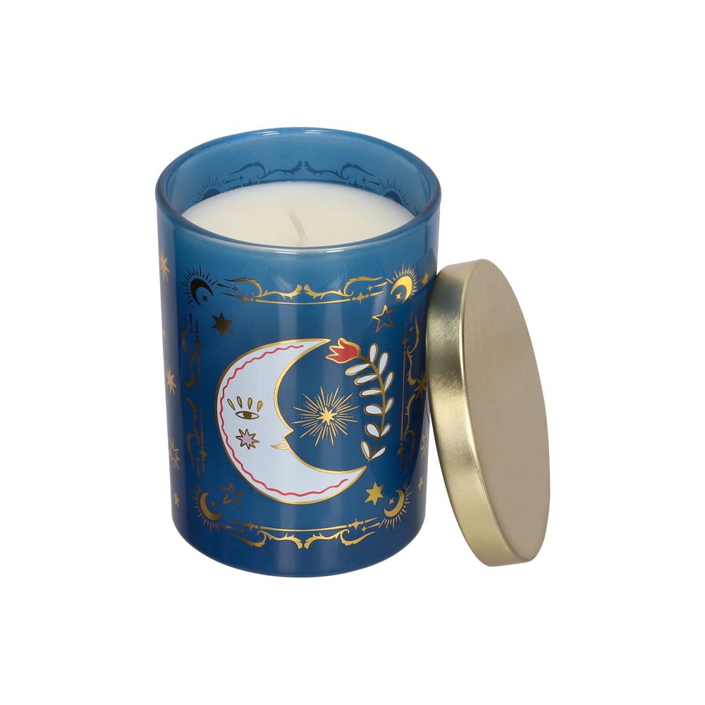 Vela aromática lavanda envase vidrio con diseño