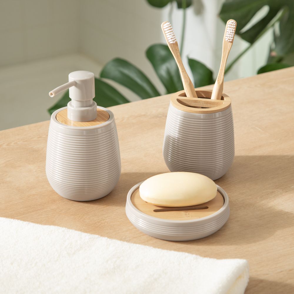 Dispensador de jabón de plástico y bambú 250 ml