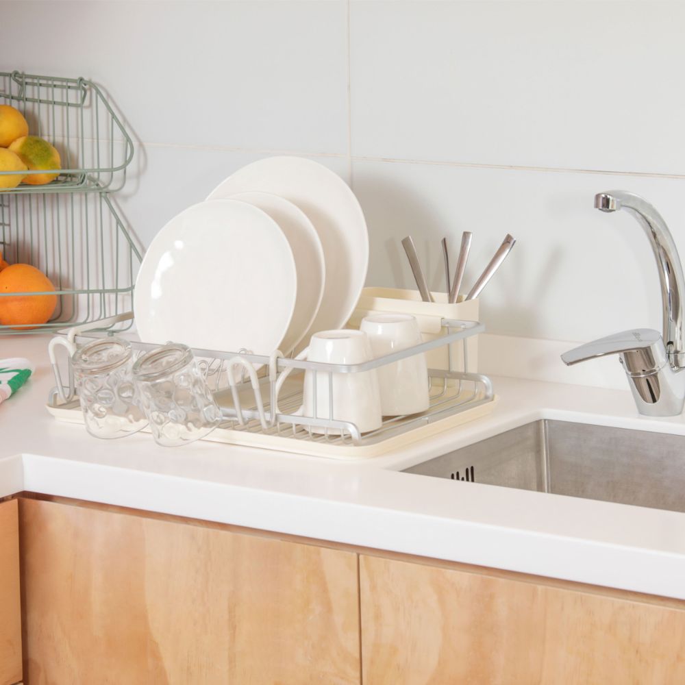 Escurridor Aluminio con Bandeja y Escurre Cubiertos 44x36x11.5 cm