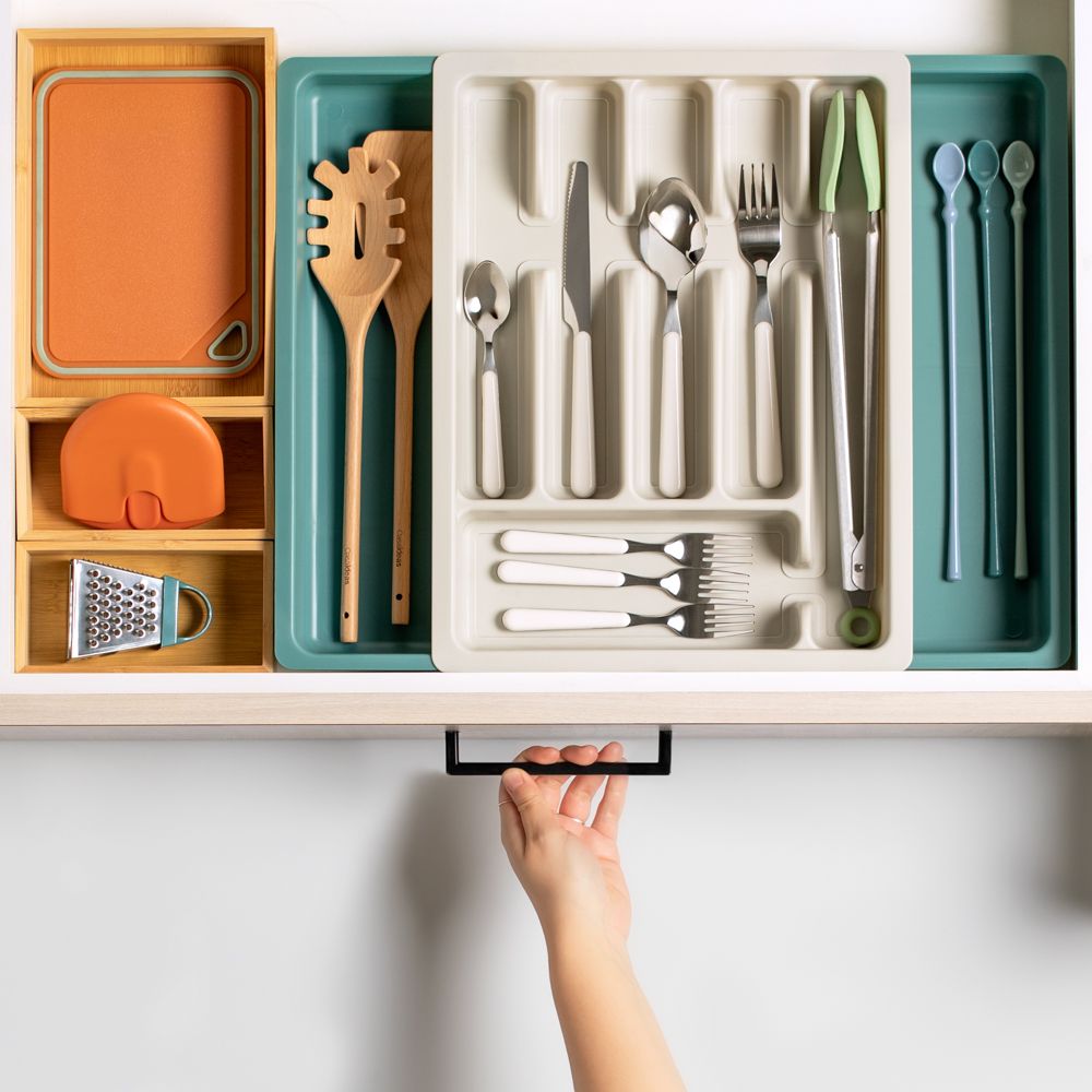 Organizador de cubiertos de plástico extensible