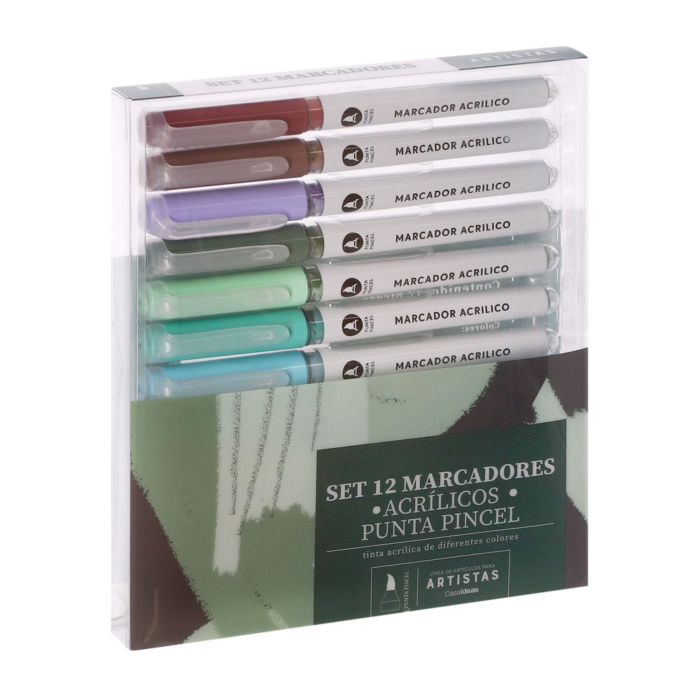 Set 12 marcadores acrílicos punta pincel