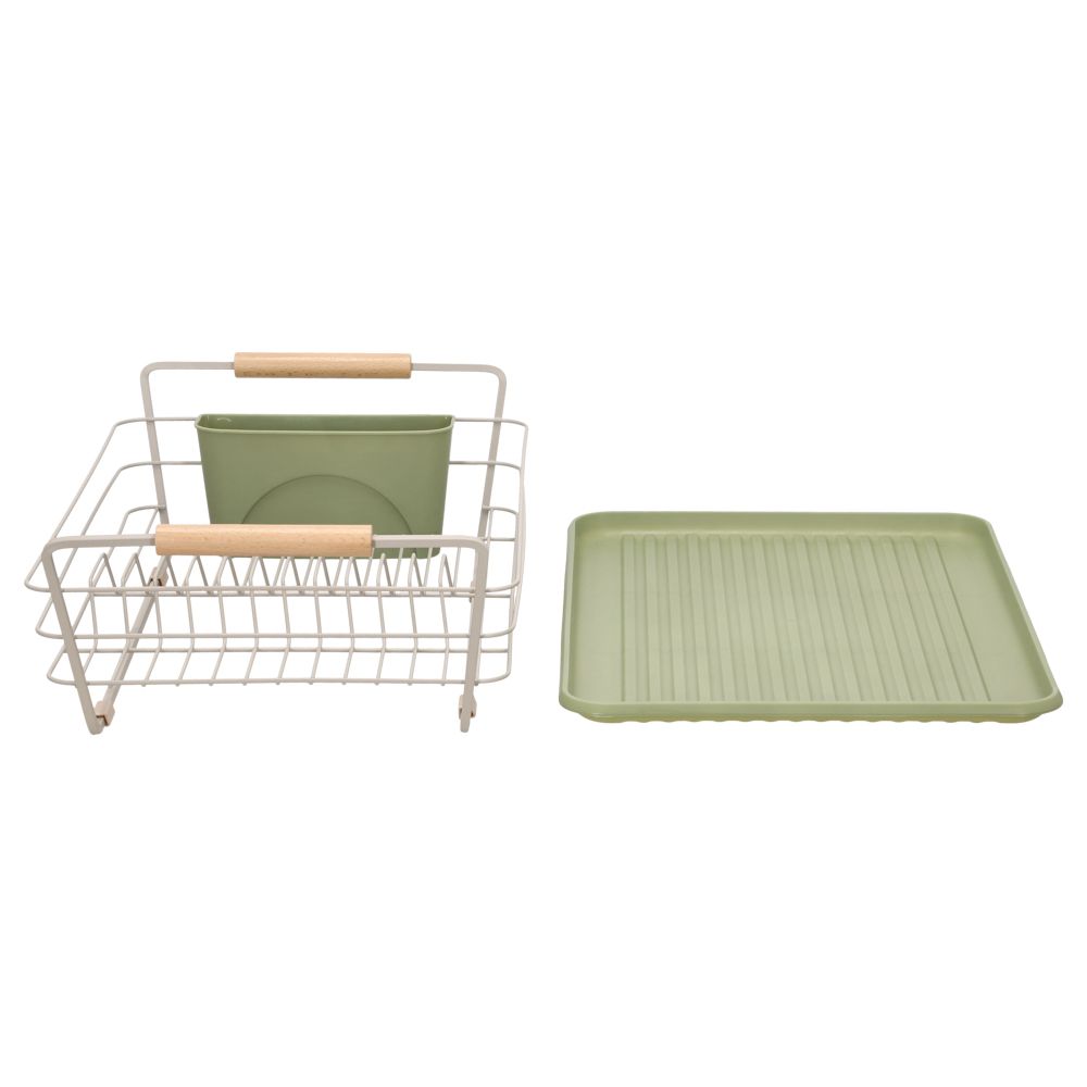 Escurridor de metal y madera 42.5x30.7x15.2 cm