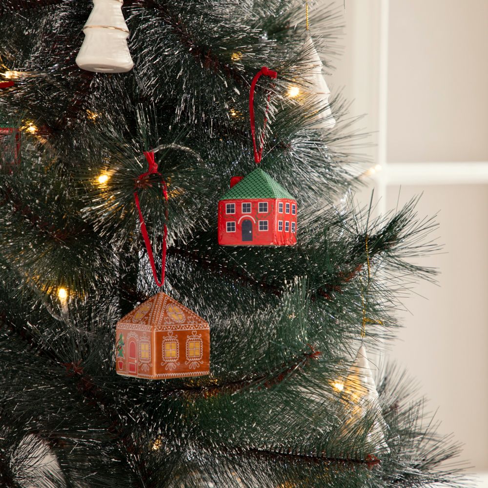 Adorno para árbol de cerámica con forma casita