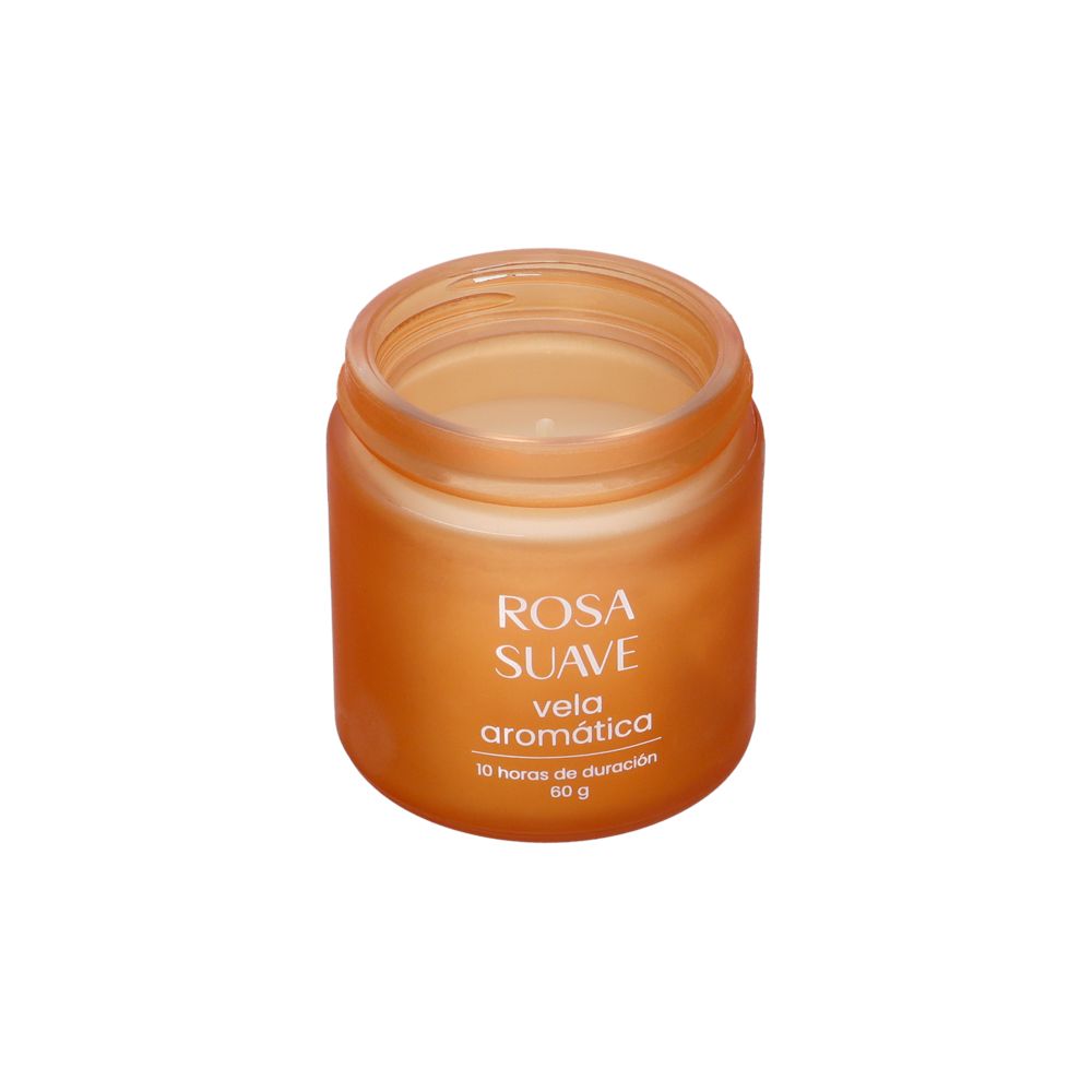 Vela de vidrio con tapa rosa suave