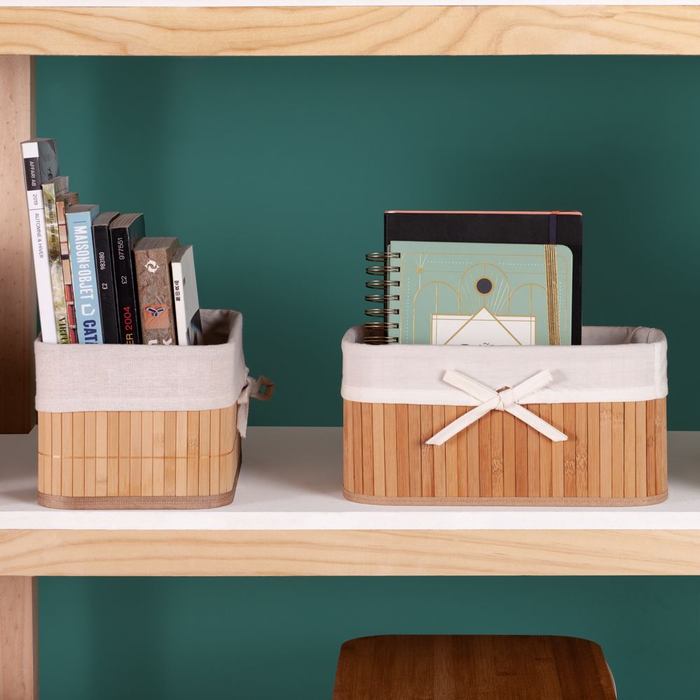 Canasto de bambú con forro de tela 21.6 l