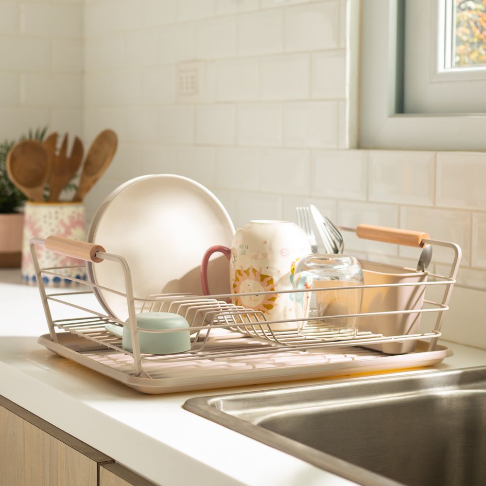 Escurridor metal y madera 42.5x30.7x15.2 cm