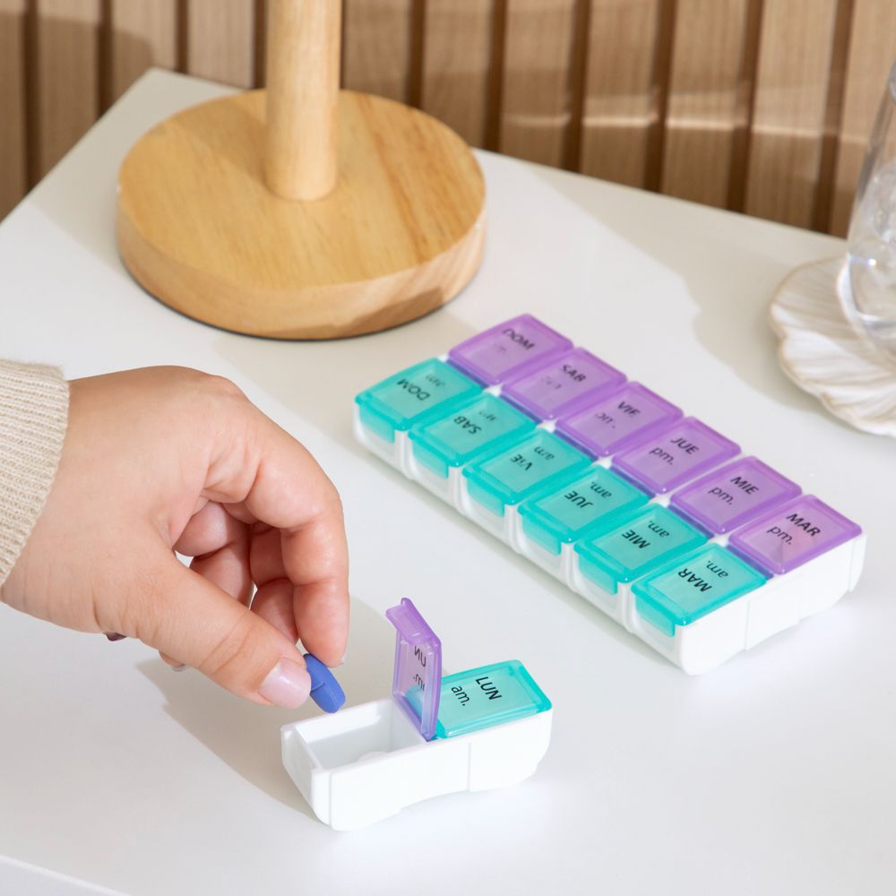 Caja organizadora semanal para pastillas AM/PM
