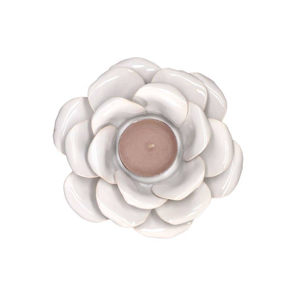 Portavela de cerámica con forma de flor 12.5x5.5 cm