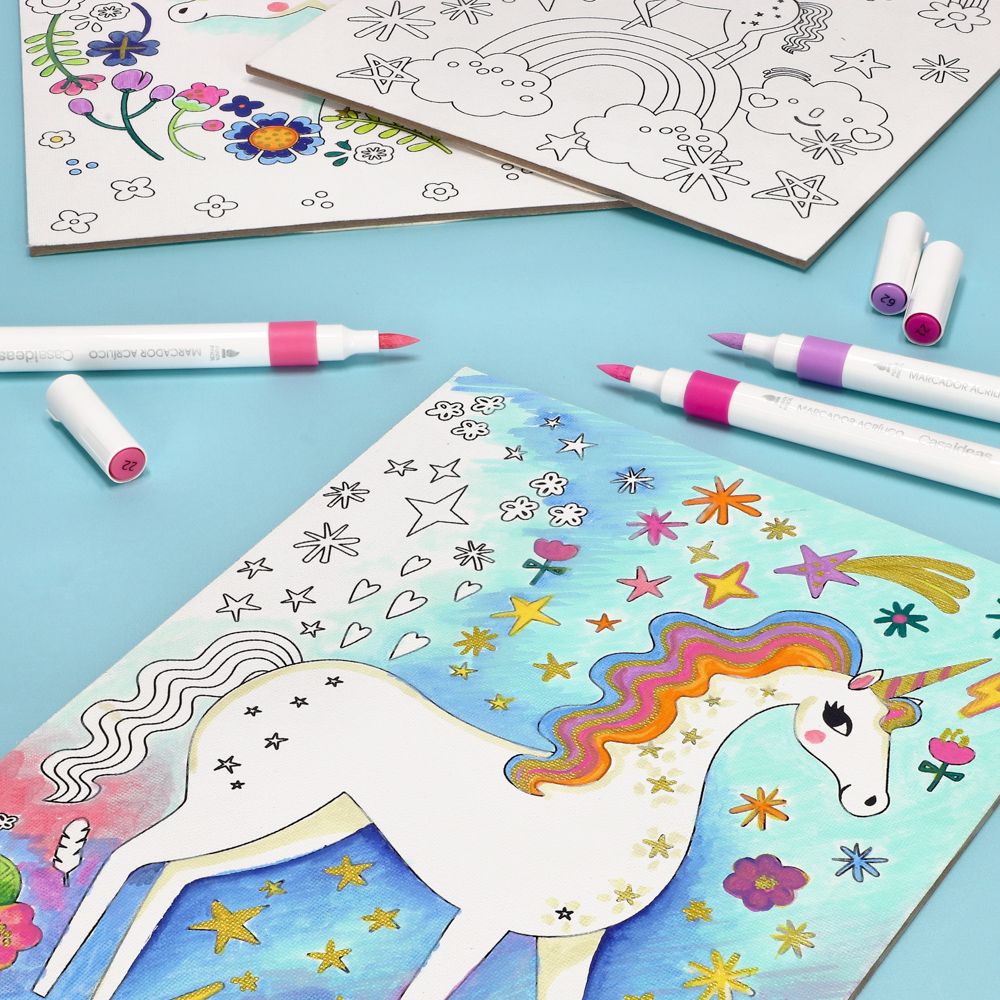 Set de 3 canvas con marcadores de acrílico