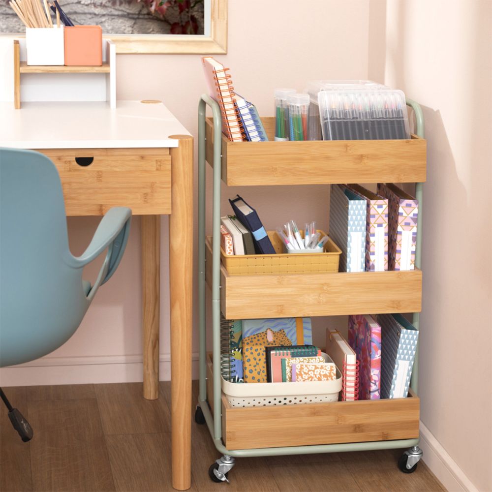 Carro Metal y Bambú Multiuso 44x33x80.5 cm