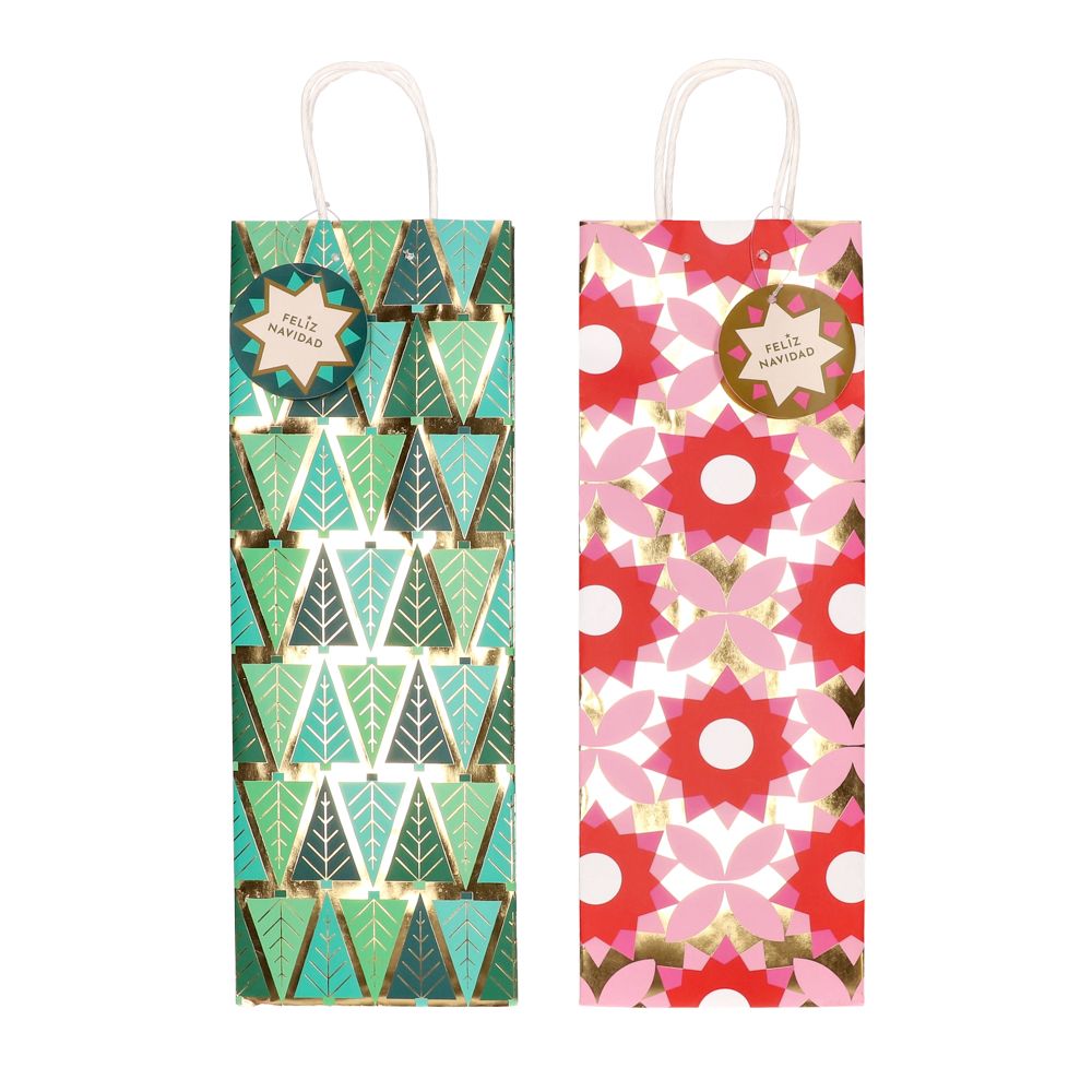 Set 2 bolsas de regalo para botella navidad 40x14 cm