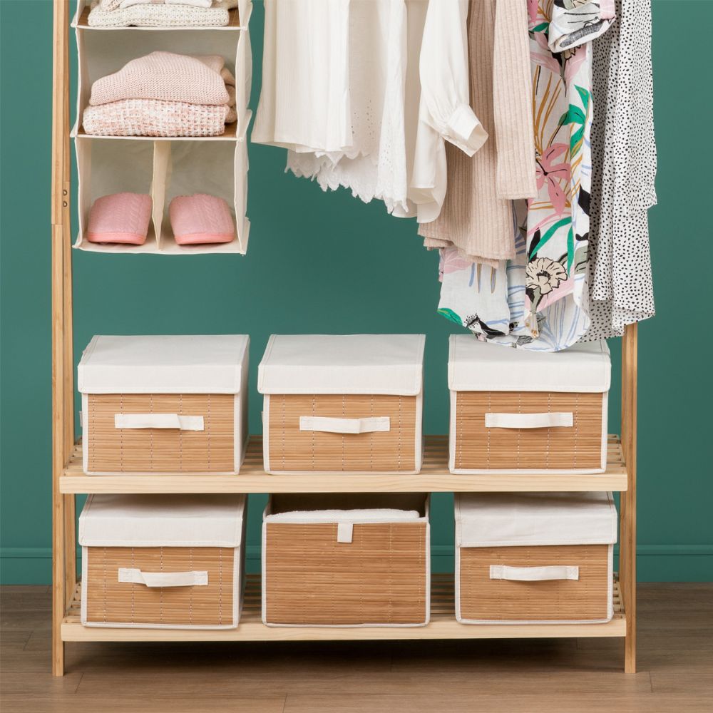 Caja Bambú - algodón con Tapa para Clóset 45x30x25 cm