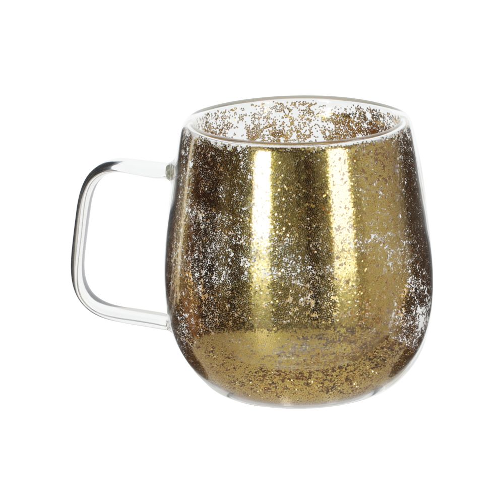 Taza de vidrio con glitter 340 ml