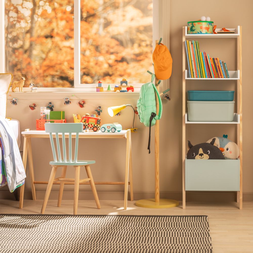 Estante de madera 3 niveles y cajón 45x140x35 cm