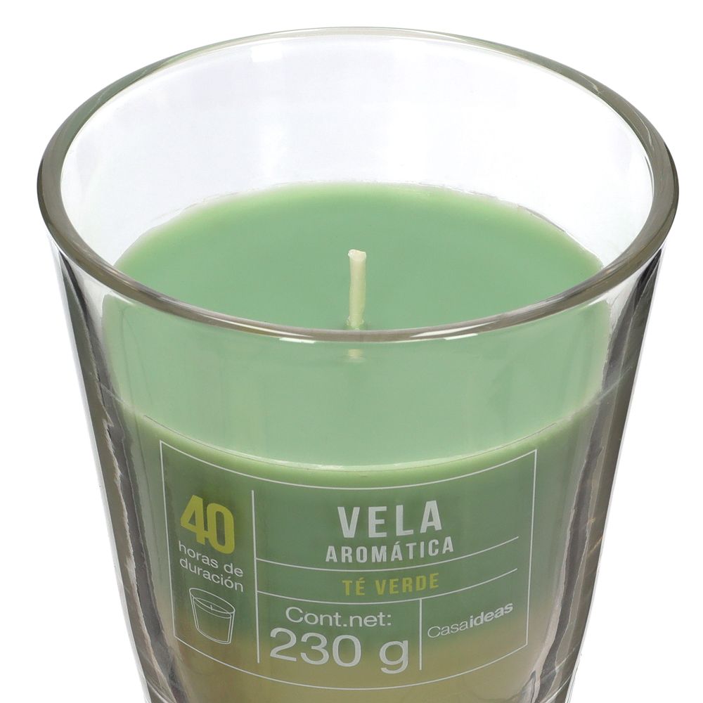 Vela con contenedor de vidrio aroma té verde 9x10 cm