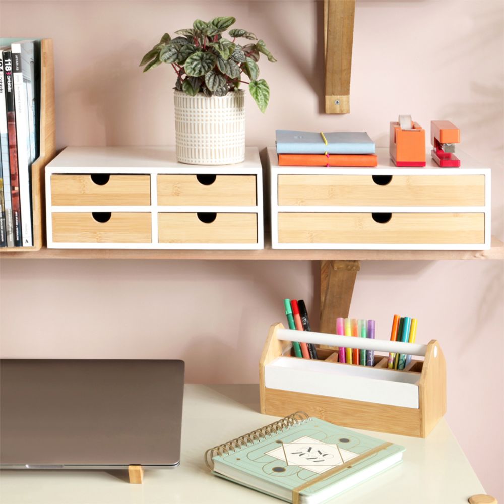 Cajonera MDF - Bambú 2 Cajones 33x21.2x13.8 cm