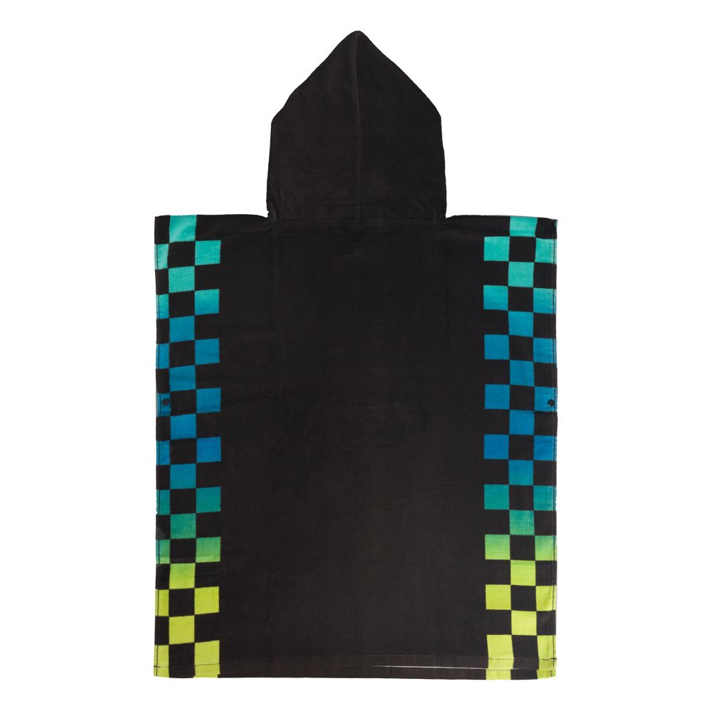 Poncho Infantil de Playa Color Negro con Diseño de Muñeco y Cuadros de Colores 6 a 9 años