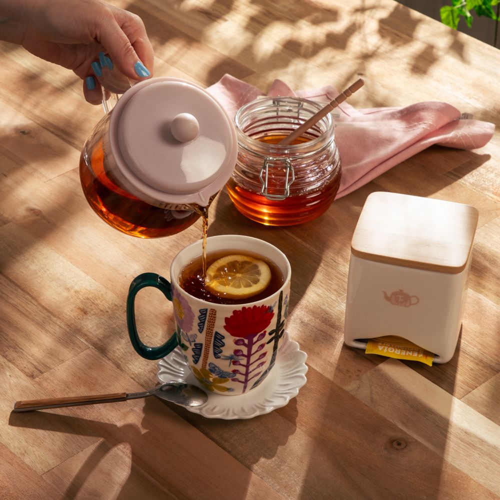 Dispensador bolsas de té de porcelana con tapa bambú