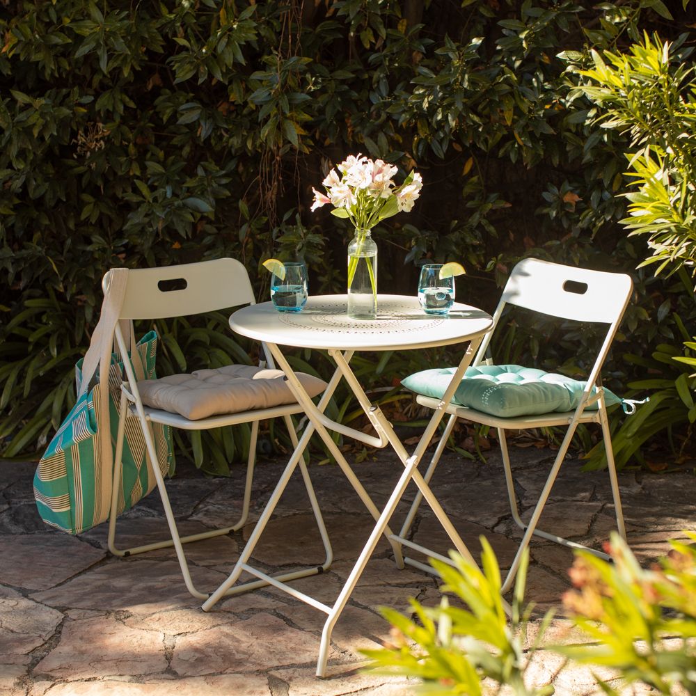 Set de mesa y 2 sillas de metal plegable