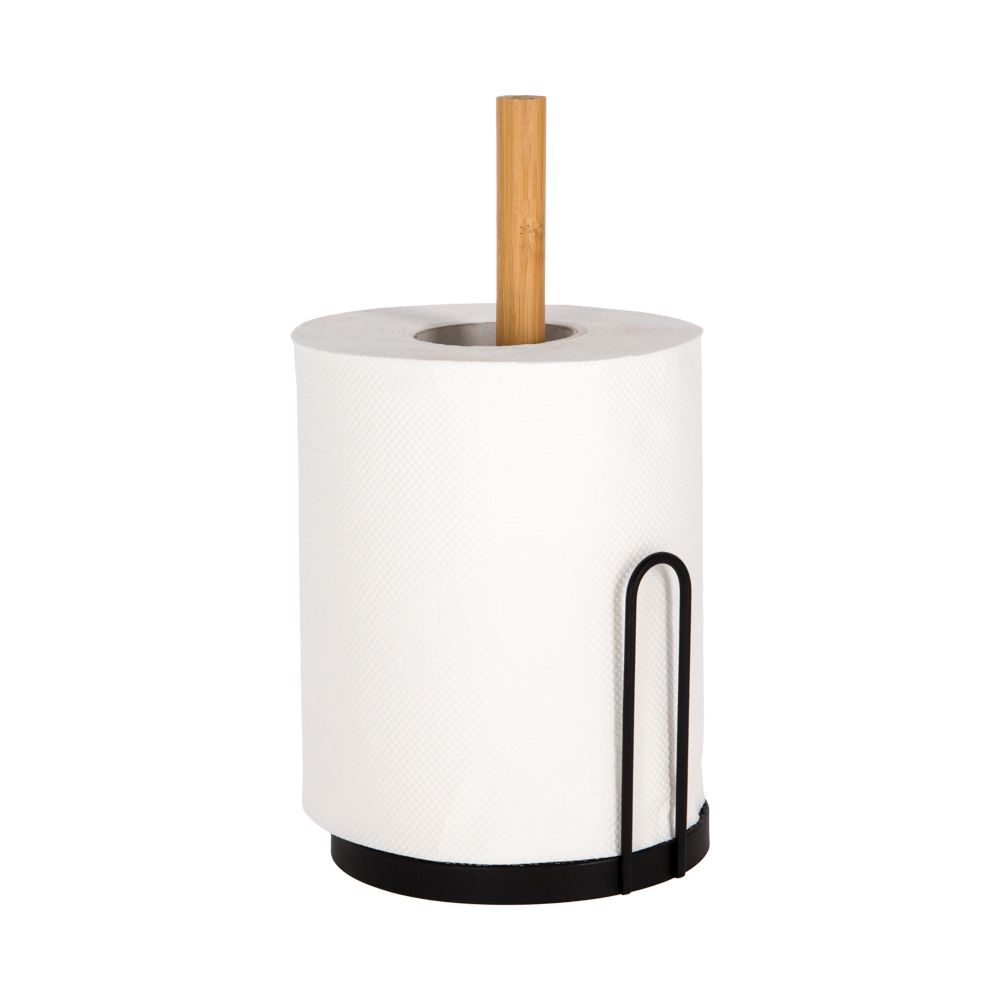 Porta rollo de papel de metal y madera 15,8x15x35 cm