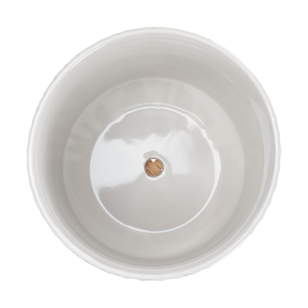 Maceta de cerámica con base de bambú 21x17 cm