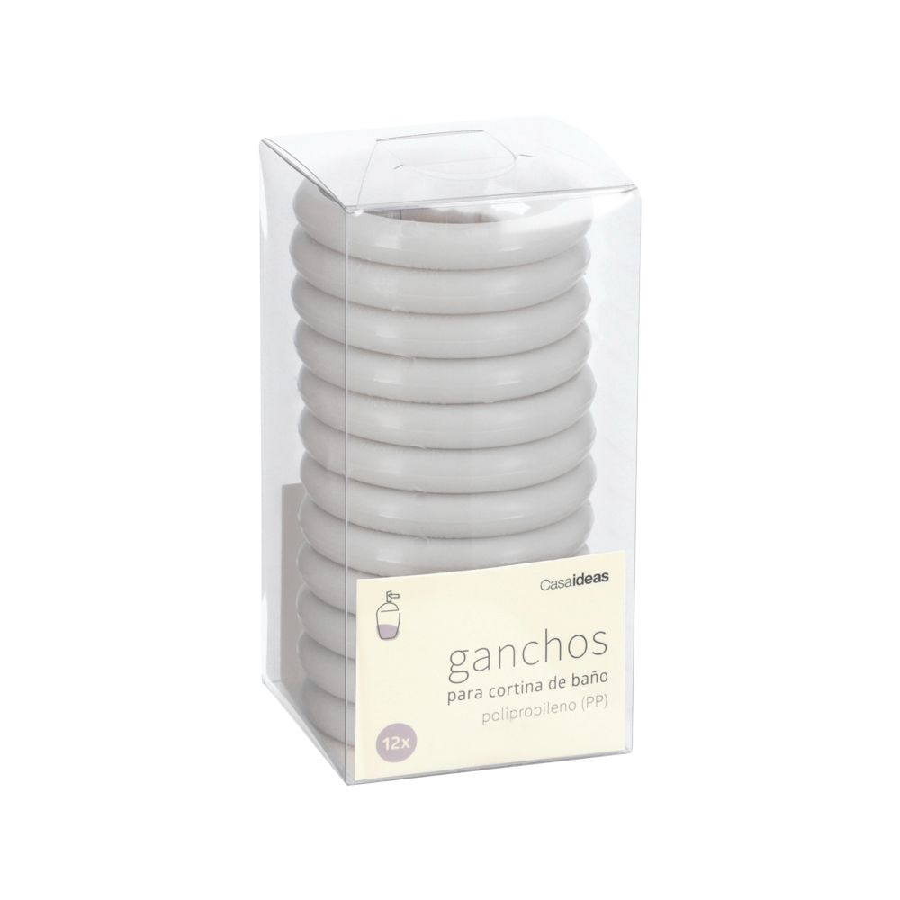 Set 12 ganchos de plástico para cortina de baño