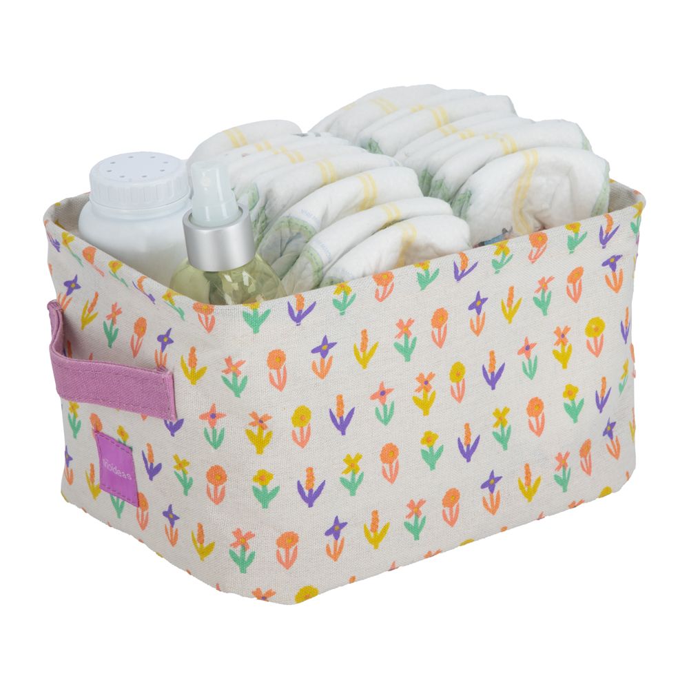 Organizador de algodón Blanco con Diseño de Flores 16x24x14 cm