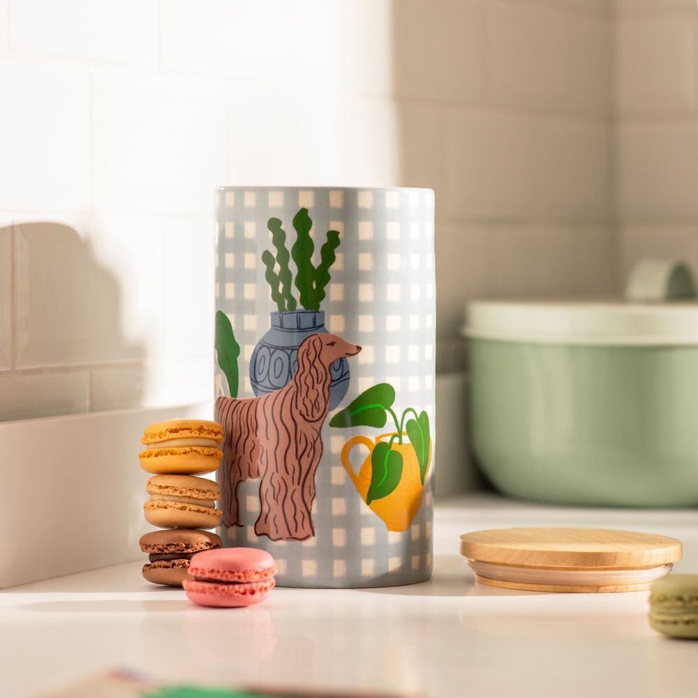 Frasco de cerámica con diseño y tapa bambú