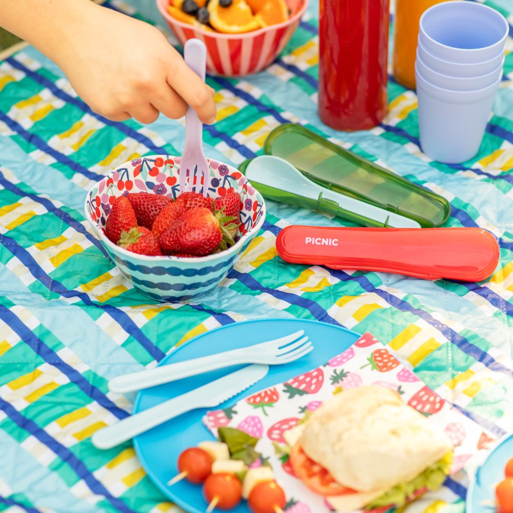 Set de cubiertos plásticos con contenedor