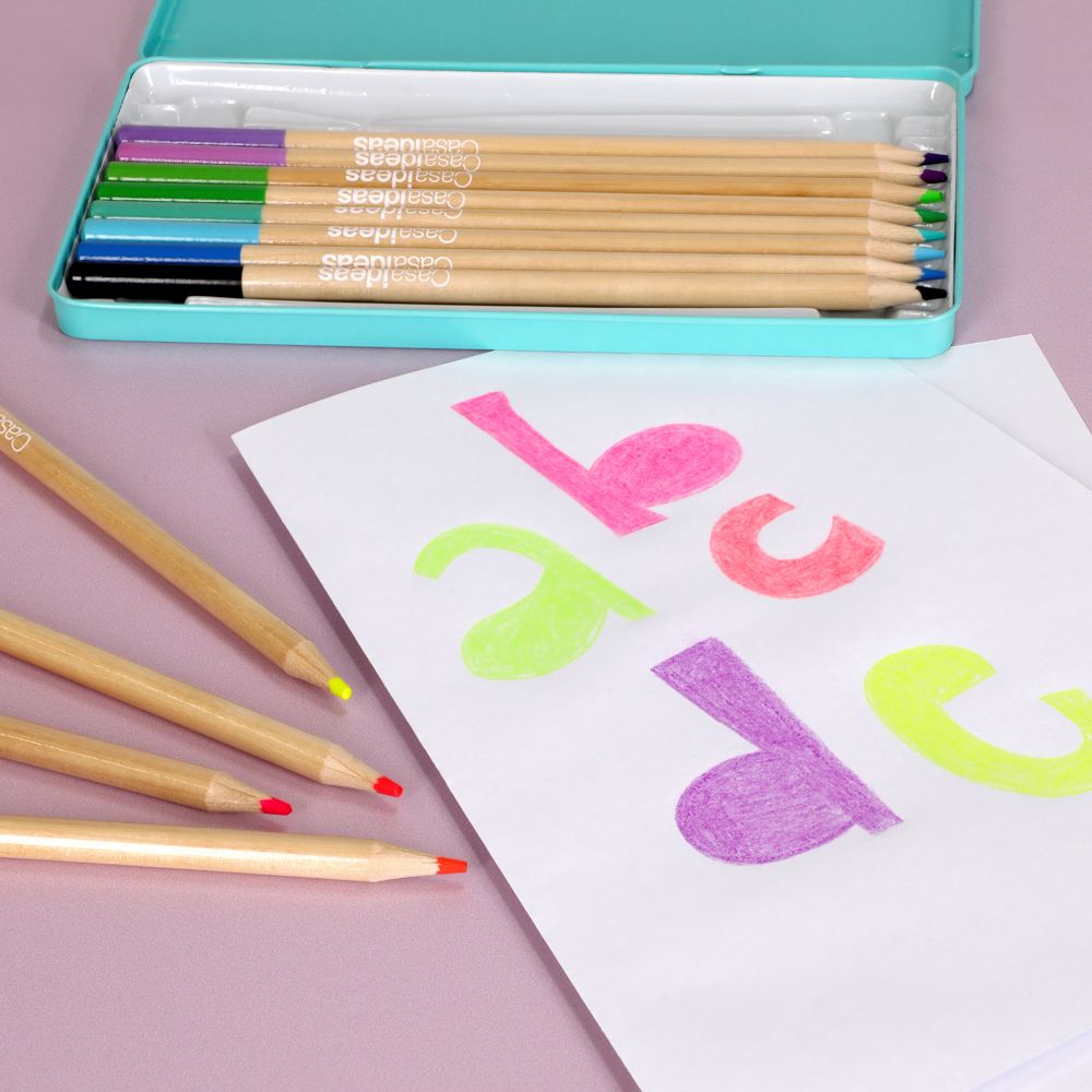 Set de 12 lápices de madera con colores neón