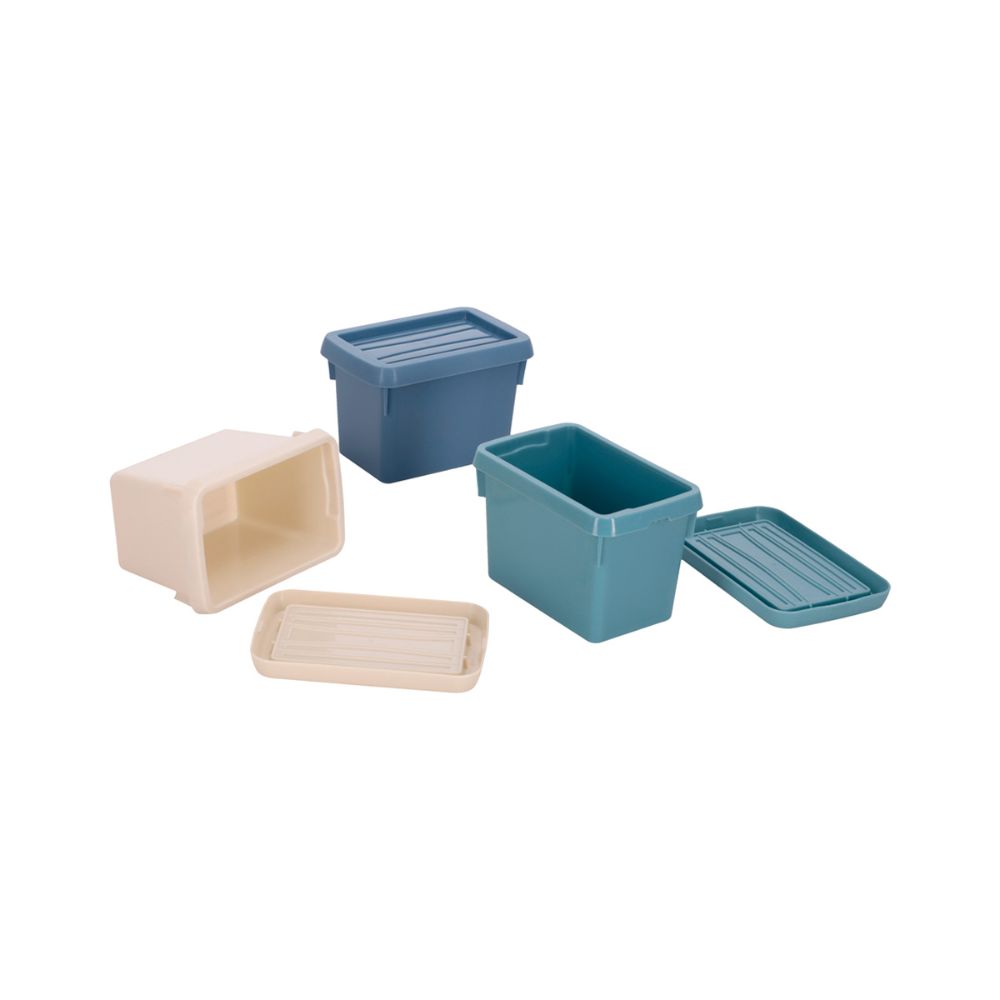 Set de 3 mini cajas plástico con tapa 0.5 l