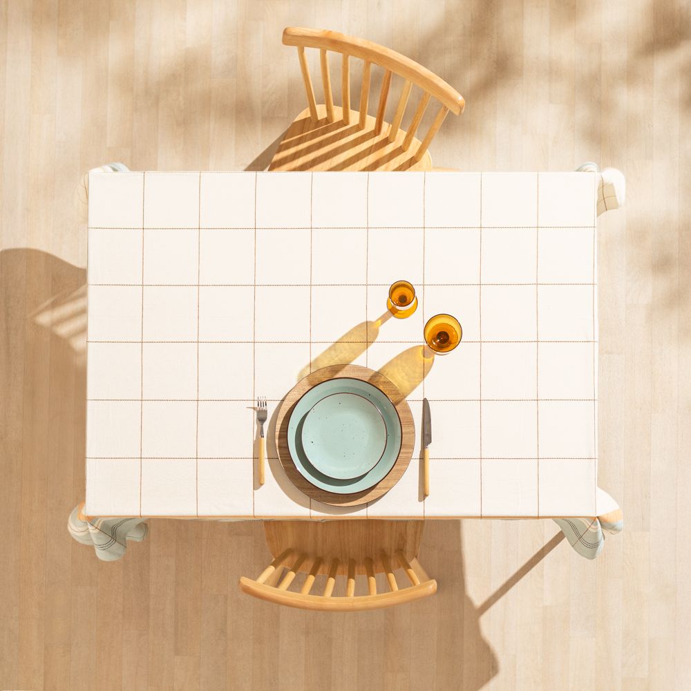 Mantel de algodón tejido con líneas 150x150 cm