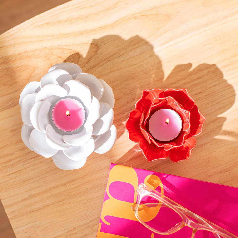 Portavela de cerámica con forma de flor 12.5x5.5 cm