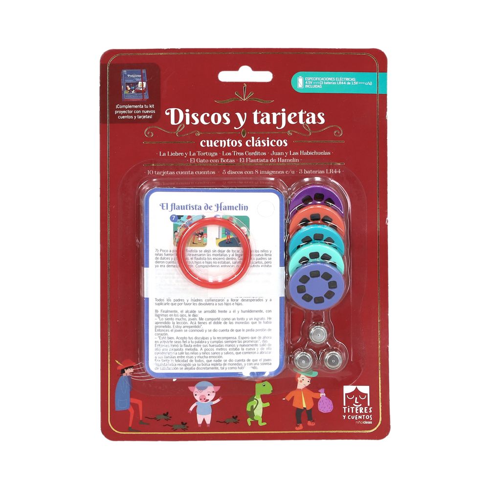 Discos y tarjetas con cuentos