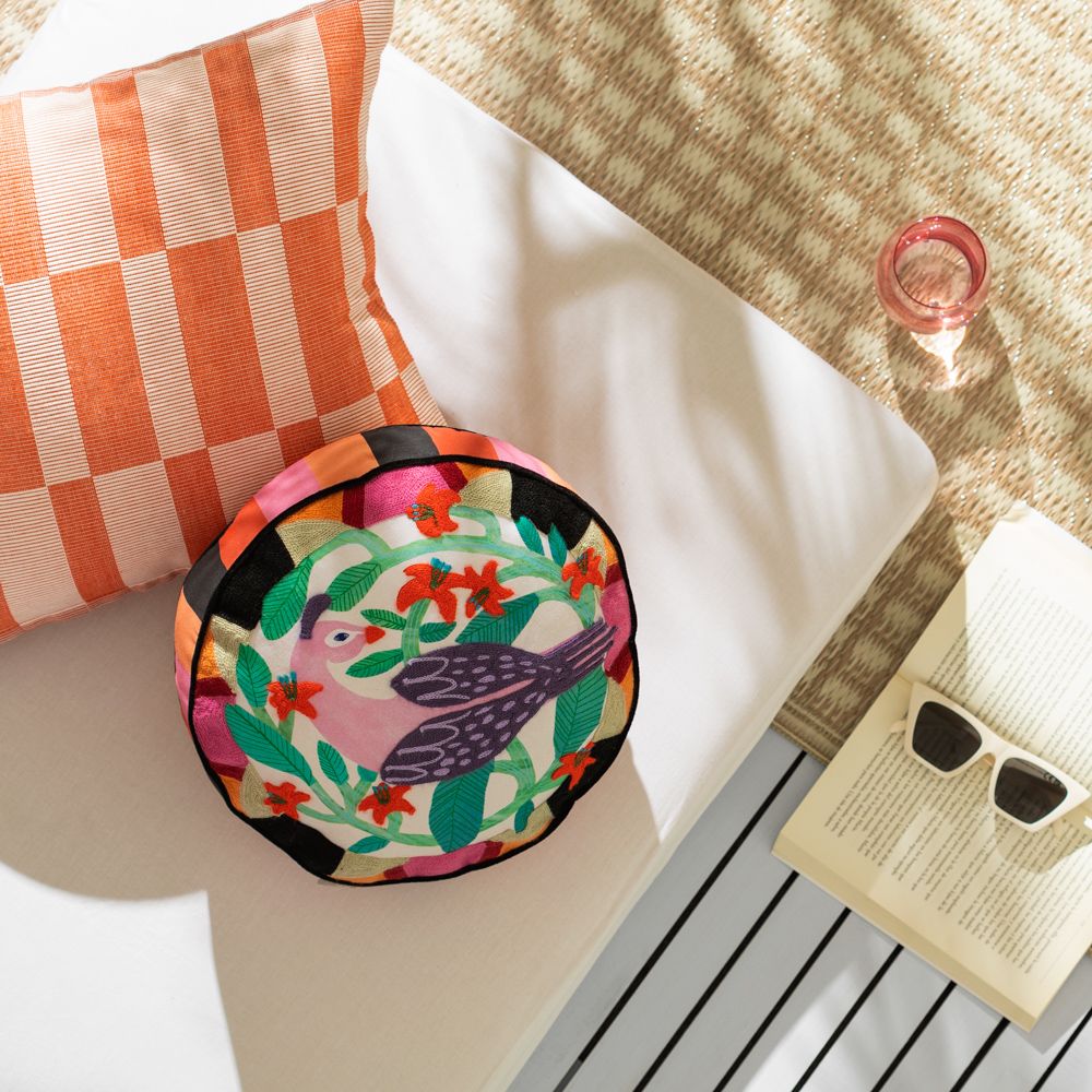 Cojín de algodón con bordado diámetro 35 cm