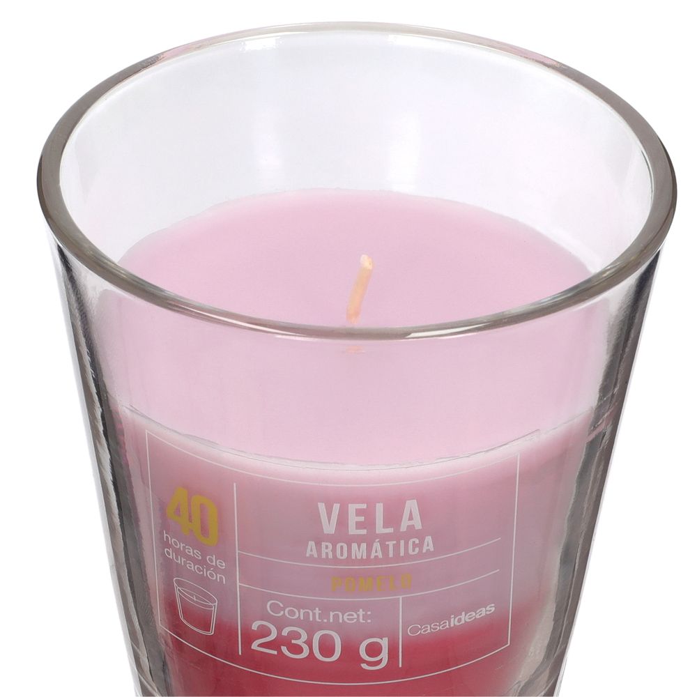 Vela con contenedor de vidrio aroma toronja 9x10 cm