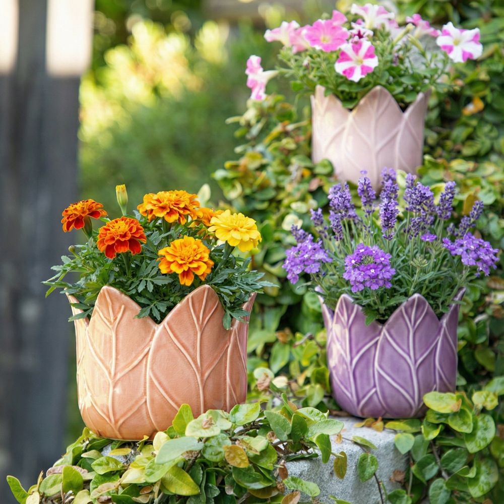 Maceta de cerámica flor 15x13x12.3 cm