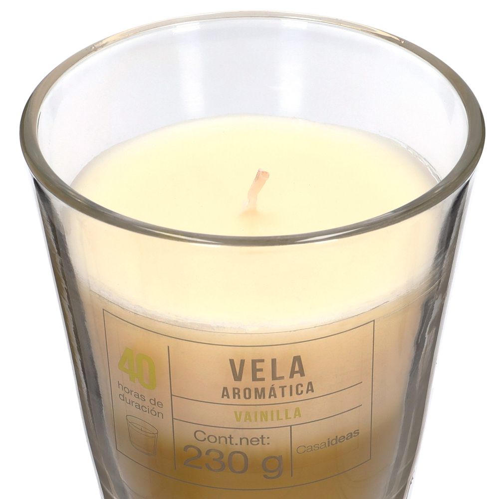 Vela con contenedor de vidrio aroma vainilla 9x10 cm