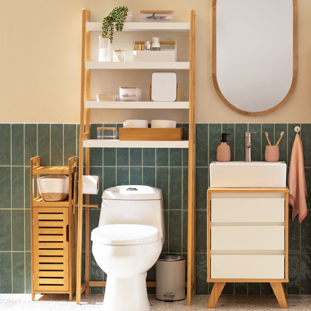 Repisa con puerta de bambú 23x23x82 cm