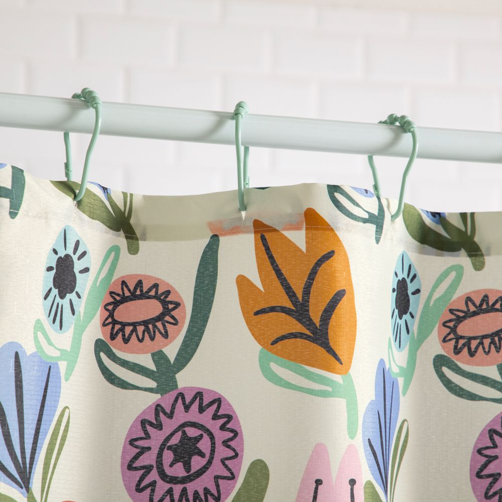 Set para baño con cortina, tapete y ganchos