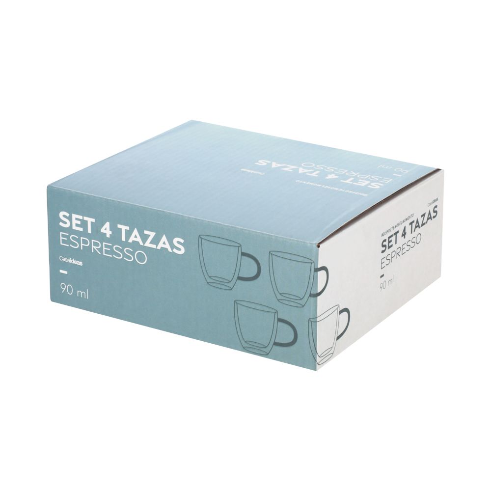 Set 4 Tazas de vidrio doble muro espresso 90 ml