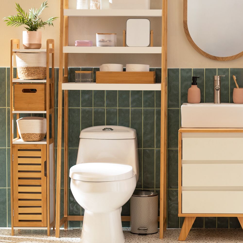 Repisa con puerta de bambú 23x23x119 cm