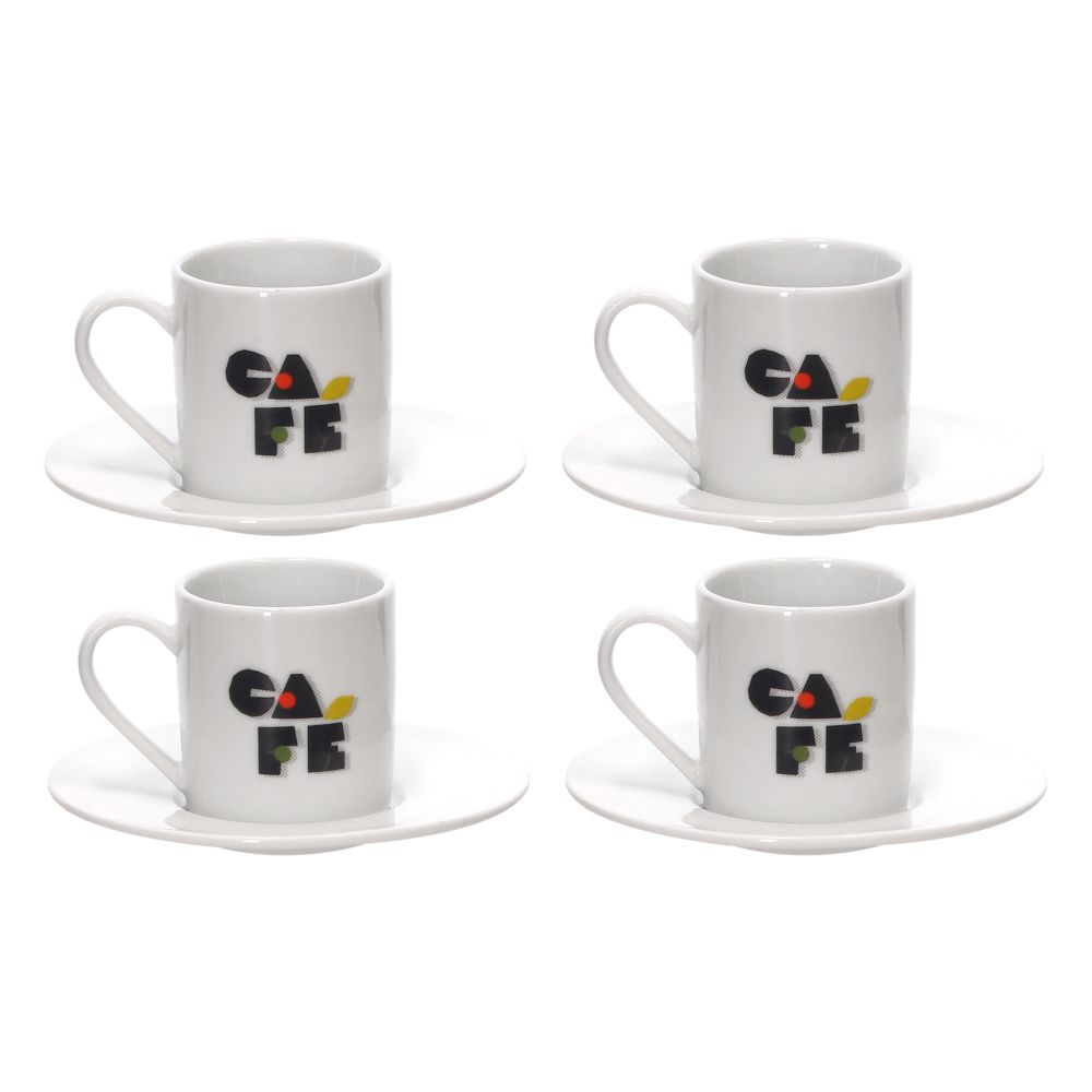 Set de 4 tazas para café con platos y rack