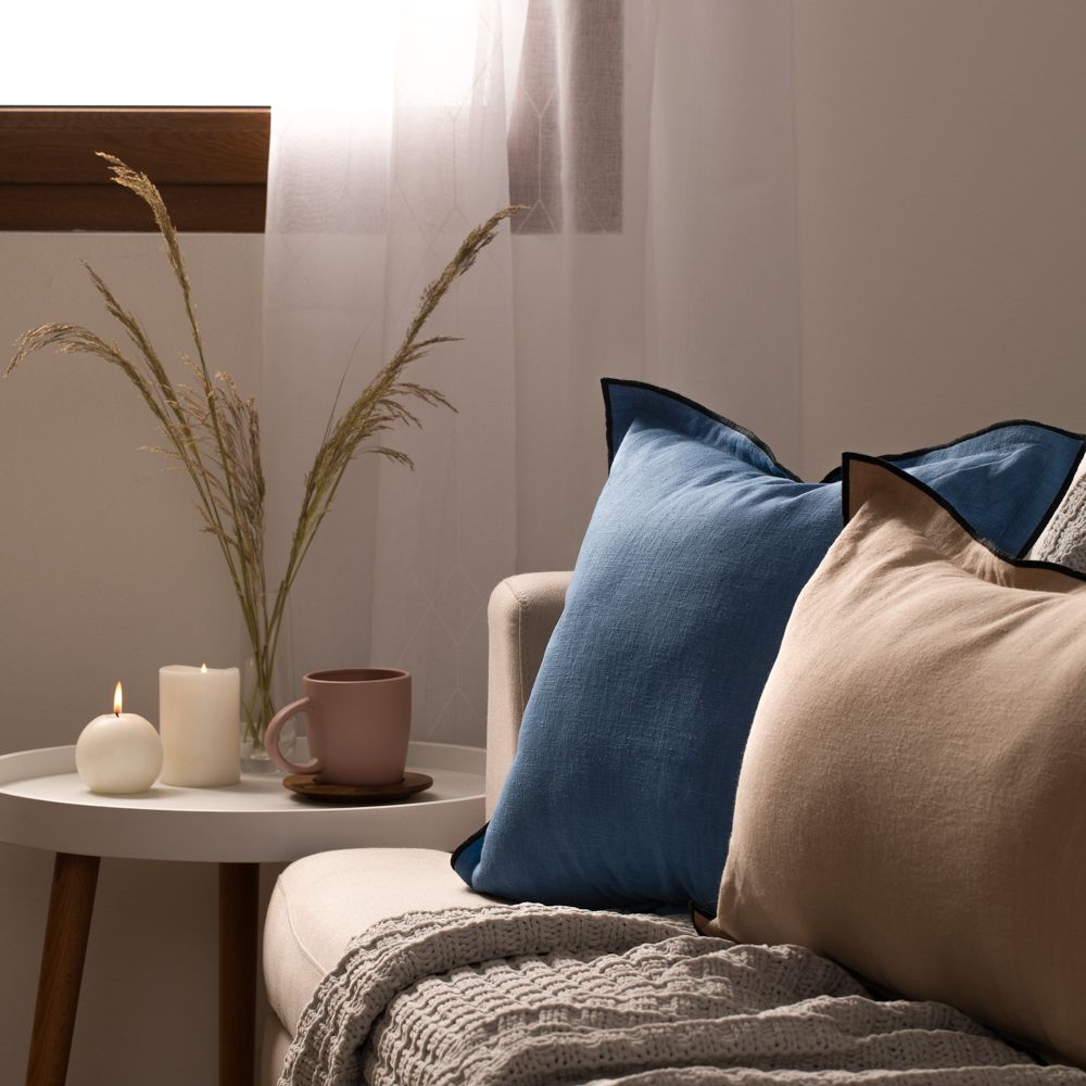 Funda de cojín de ramio y algodón 45x45 cm