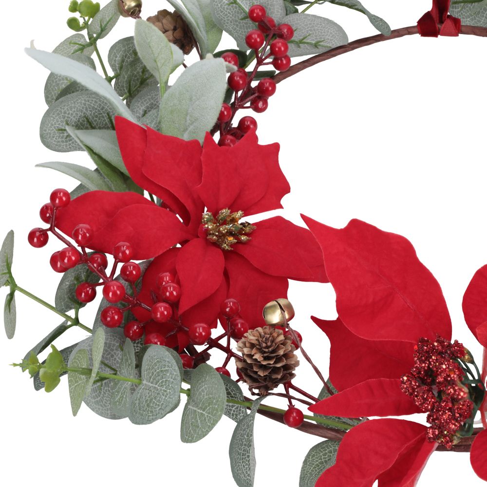Corona de flores y hojas navideña 30 cm
